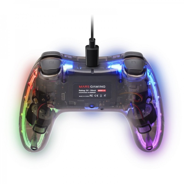 Manette de jeu professionnelle Mars Gaming MGP-C - Éclairage NEON RGB - Double vibration haptique - Compatibilité multiplateforme - 20 boutons tactiles - Différentes couleurs