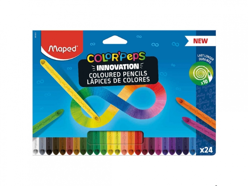 Maped Color'Peps Infinity Pack de 24 Crayons de Couleur Longue Tenue - Entièrement en Mine - Couleurs Assorties