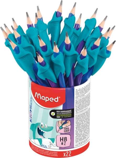 Maped Kidy Lern Pot de 22 Crayons Graphite 2HB avec Guide Doigt - Guide Amovible - Convient à la Plupart des Crayons - Pour Étudiants de 3 à 7 Ans