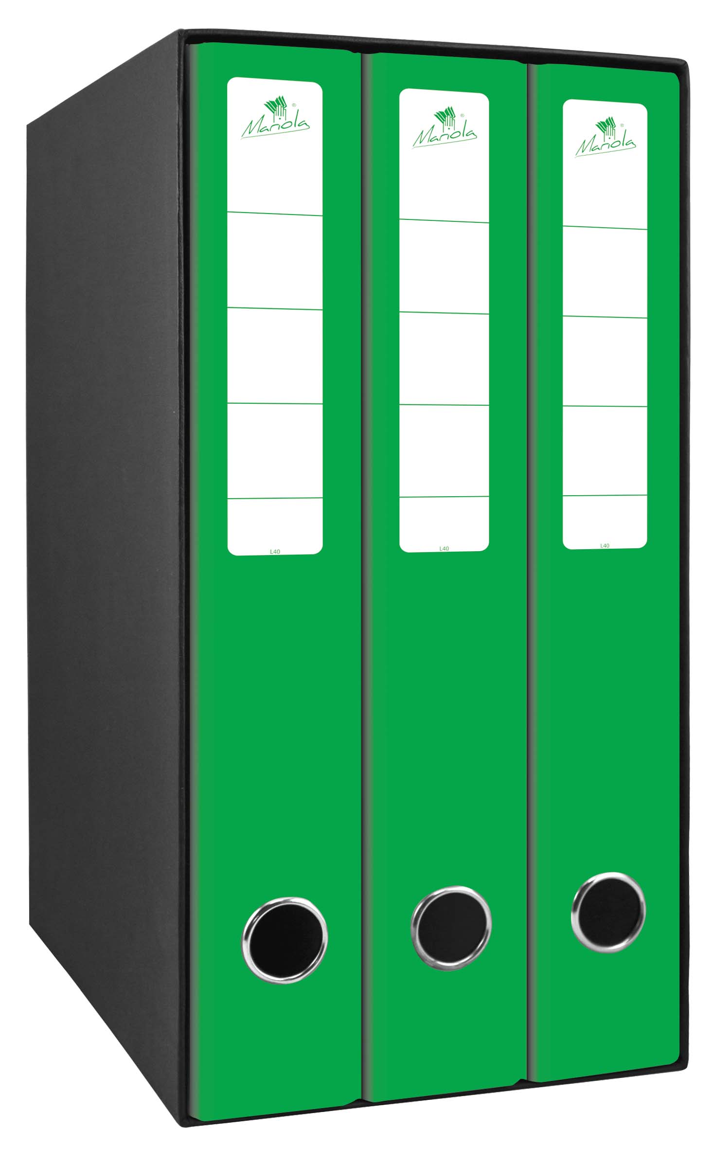 Mariola Box Module de 3 Classeurs avec Rado 2 Anneaux 40mm - Taille 35x26x17cm - Carton Ligné - Couleur Vert