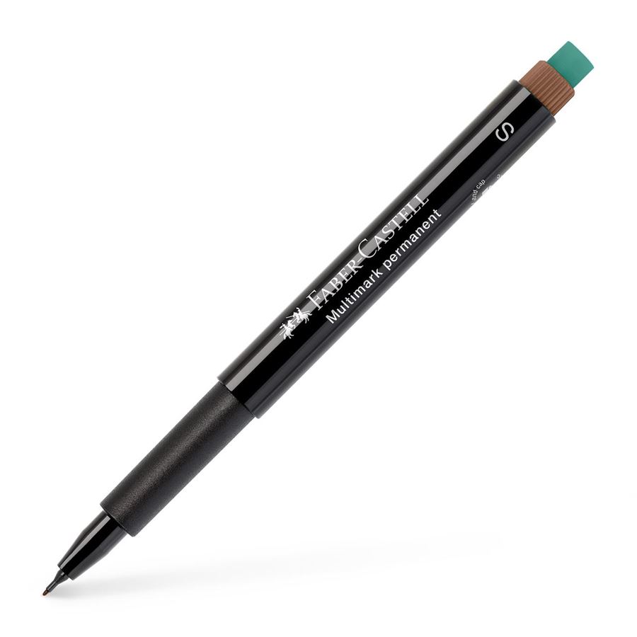 Marqueur permanent Faber-Castell Multimark - Largeur de trait 0,4 mm - Gomme intégrée - Résistant à la lumière et à l'eau - Couleur Marron