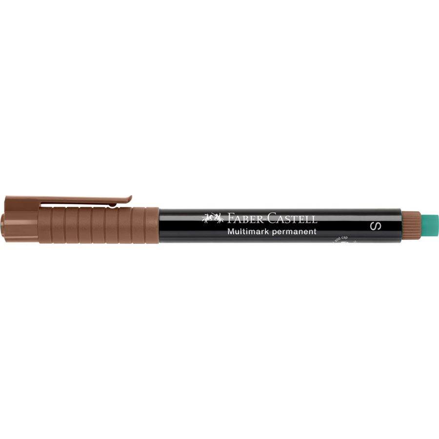 Marqueur permanent Faber-Castell Multimark - Largeur de trait 0,4 mm - Gomme intégrée - Résistant à la lumière et à l'eau - Couleur Marron