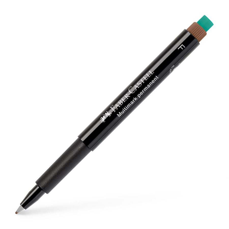 Marqueur permanent Faber-Castell Multimark - Largeur de trait 0,6 mm - Gomme intégrée - Résistant à la lumière et à l'eau - Couleur Marron