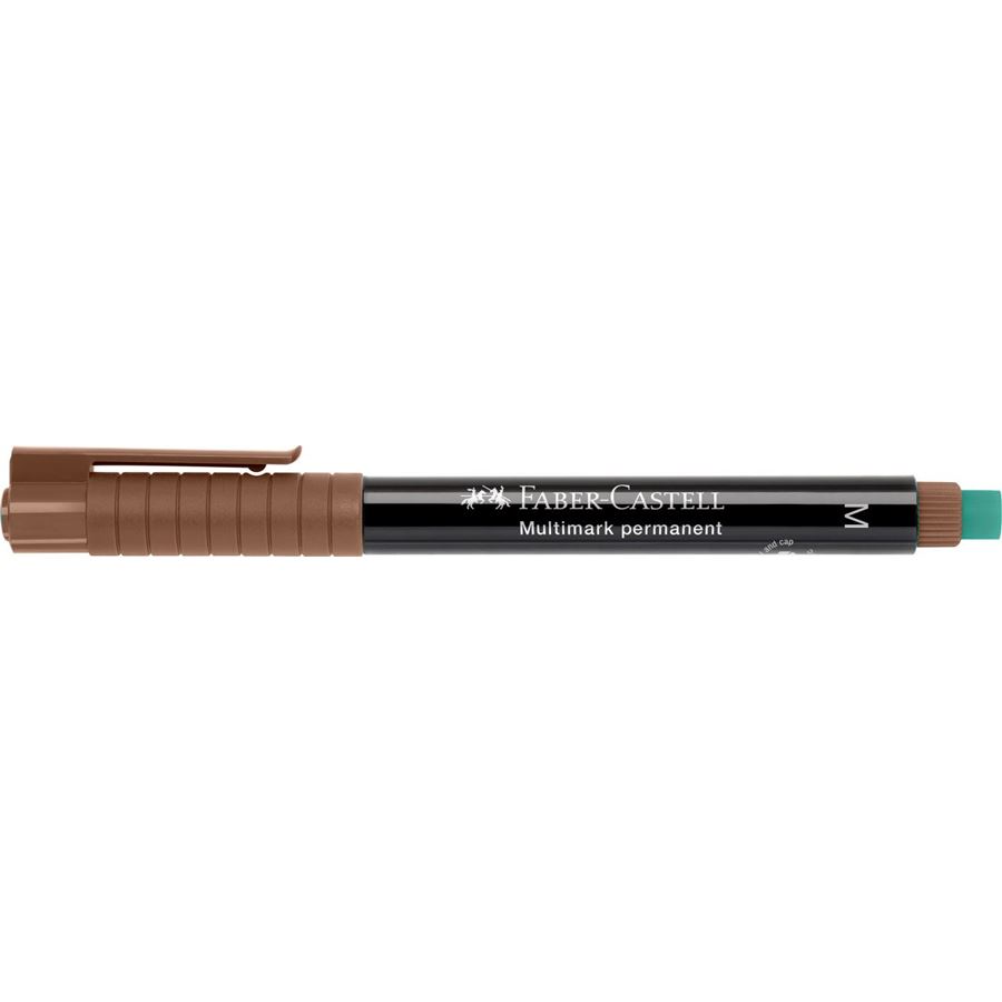 Marqueur permanent Faber-Castell Multimark - Largeur de trait 1 mm - Gomme intégrée - Résistant à la lumière et à l'eau - Couleur Marron