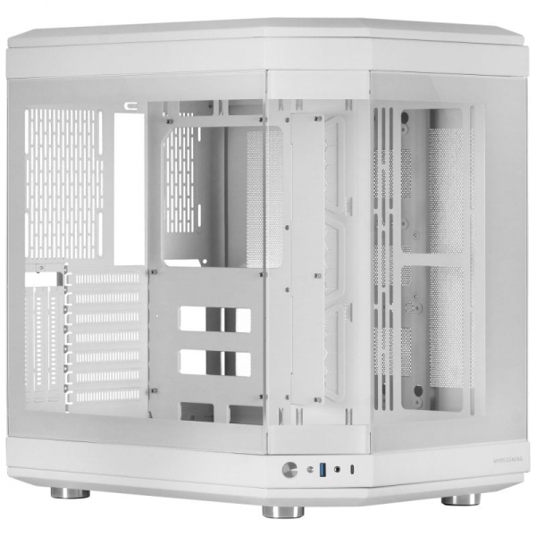 Mars Gaming MC-3T Boîtier Gaming Premium - Trois Panneaux en Verre Trempé - Montage GPU Vertical - Jusqu'à 10 Ventilateurs - USB-C et USB 3.0 - Blanc