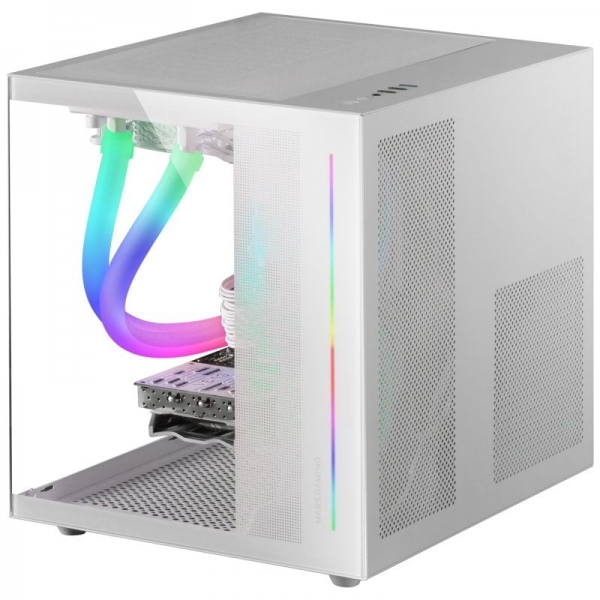 Mars Gaming MC-VIEW Mini tour de jeu personnalisée Premium - Verre trempé - Structure modulaire - Support de refroidissement liquide - Haute personnalisation - Couleur blanche