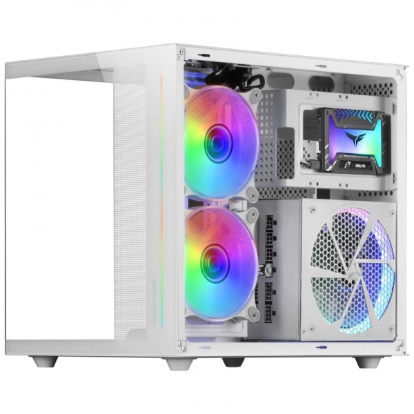 Mars Gaming MC-VIEW Mini tour de jeu personnalisée Premium - Verre trempé - Structure modulaire - Support de refroidissement liquide - Haute personnalisation - Couleur blanche