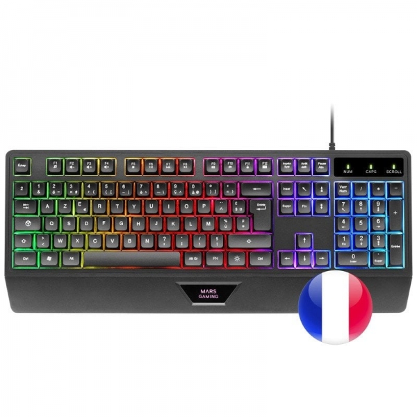 Mars Gaming MCP124 Combo Gaming 3in1 - Clavier Ergonomique H-Mech - Souris RGB HUANO Switches - Tapis Nanotextile Arc-en-Ciel - Compatibilité Multiplateforme - Couleur Noir