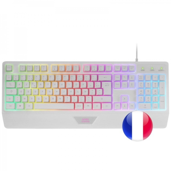 Mars Gaming MCP124 Combo Gaming 3in1 - Clavier H-Mech RGB - Souris Optique HUANO - Tapis Nanotextile Arc-en-Ciel - Compatibilité Multiplateforme - Couleur Blanc