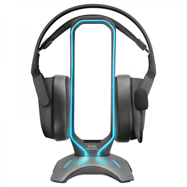 Mars Gaming MHHX Support pour Casque 2 en 1 - Éclairage RGB Flow - 2 Ports USB 2.0 - Base Antidérapante - Couleur Noir