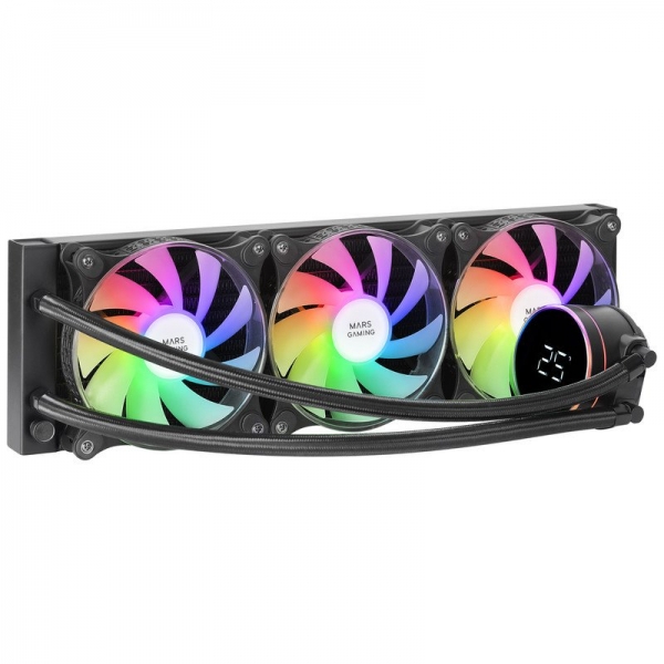 Mars Gaming ML-LCD360 ARGB Refroidissement Liquide - Dissipation Supérieure - Ventilateurs ARGB 120 mm - Écran LCD - TDP 600W - Tubes Téflon - Multiprise Universelle - Couleur Noir