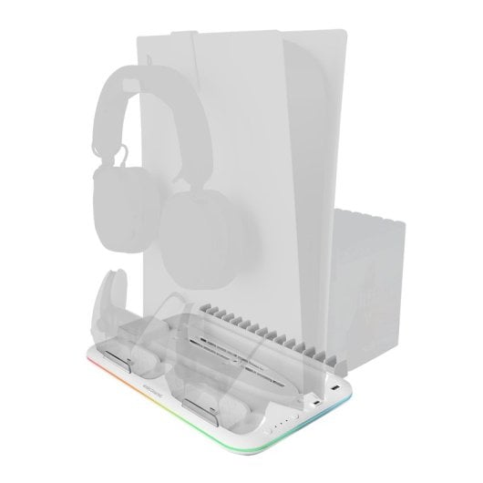 Mars Gaming MPS5-B2 Support Multifonction pour PS5 - Double Charge - Refroidissement Silencieux - Éclairage RVB - Support Casque - Organisateur 15 Jeux - Couleur Blanc