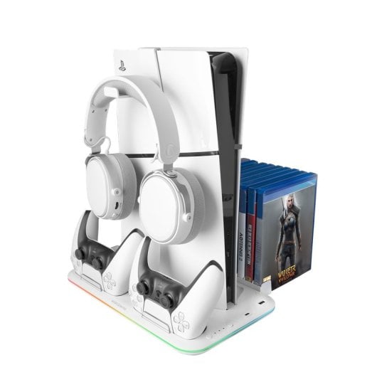 Mars Gaming MPS5-B2 Support Multifonction pour PS5 - Double Charge - Refroidissement Silencieux - Éclairage RVB - Support Casque - Organisateur 15 Jeux - Couleur Blanc