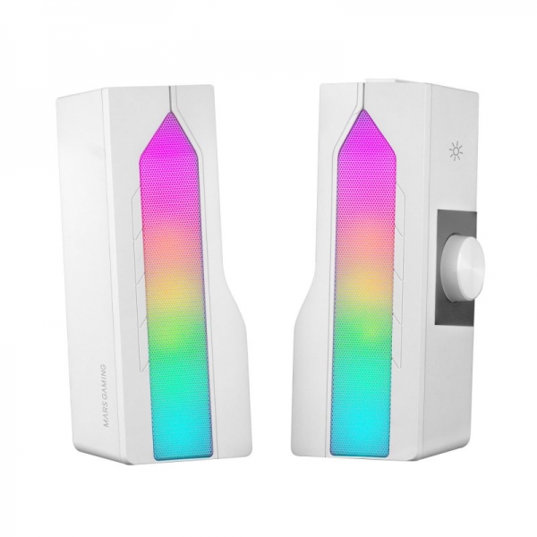 Mars Gaming MSDUO RGB Mesh Sound System - Éclairage RVB - Polyvalence 2 en 1 - Bluetooth 5.0 - Puissance 15 W - Pilotes DSP Sound et REFLEX - Couleur Blanc