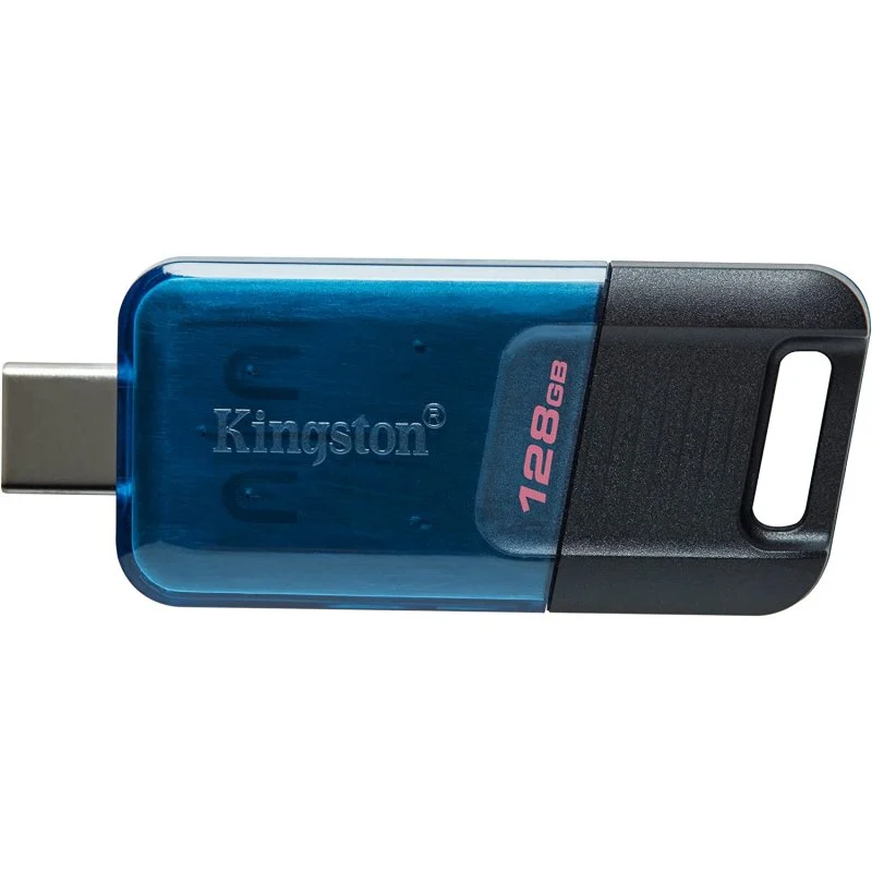 Mémoire Kingston DataTraveler 80M USB-C 3.2 Gen 1 128 Go - Lecture 200 Mo/s - Bleu/Noir (Pendrive)