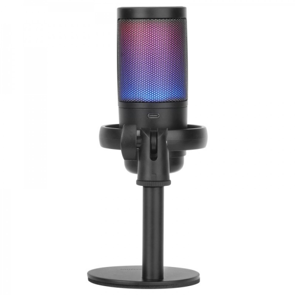 Microphone de studio Mars Gaming ARGB MMIC-SE - ADC 196kHz 24 bits - Condensateur cardioïde - Monitoring sans latence - Éclairage ARGB - Commandes tactiles - Couleur noire