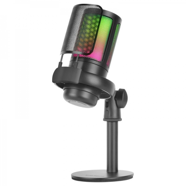 Microphone de studio Mars Gaming ARGB MMIC-SE - ADC 196kHz 24 bits - Condensateur cardioïde - Monitoring sans latence - Éclairage ARGB - Commandes tactiles - Couleur noire