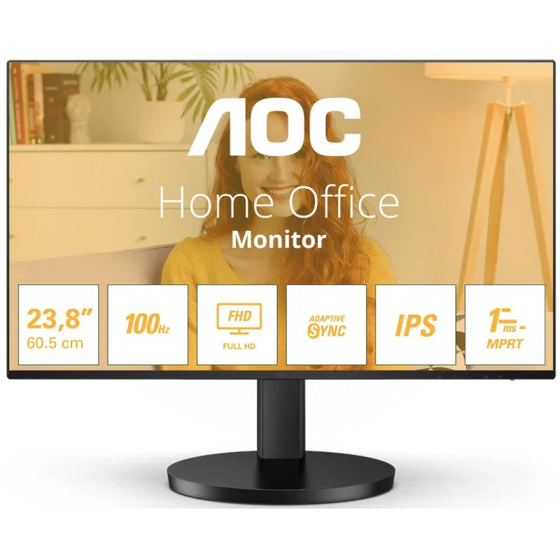 Moniteur AOC 24B3HA2 23,8" LED IPS FullHD 1080p 100 Hz - Réponse 1 ms - Angle de vision 178° - Haut-parleurs intégrés - HDMI, VGA, Audio - VESA 100x100 mm