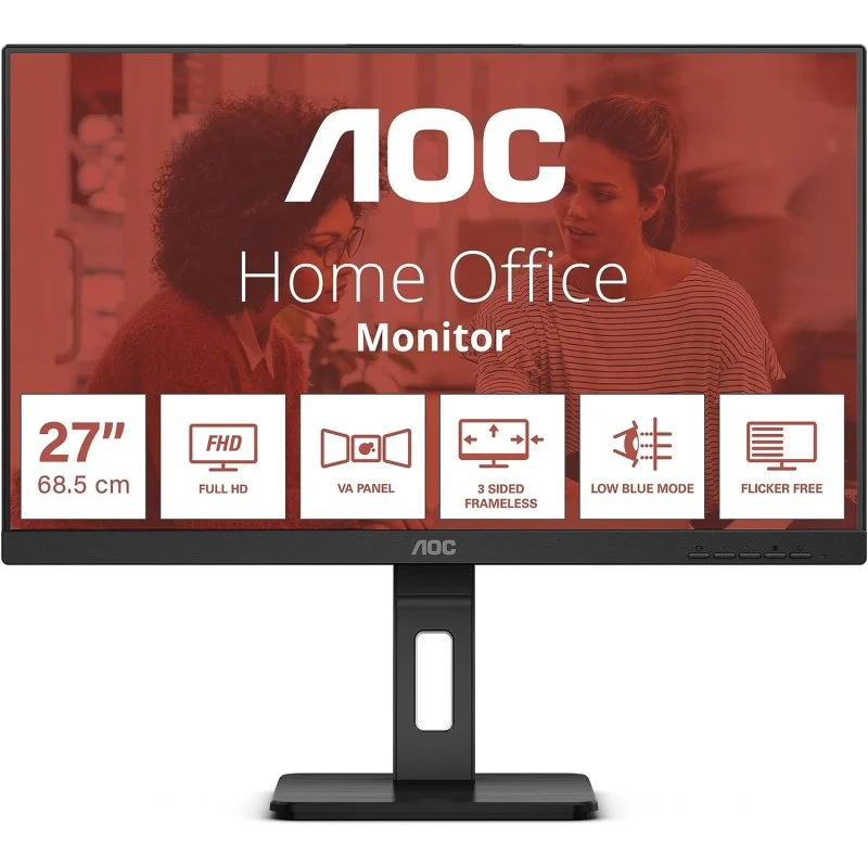 Moniteur AOC 27" LED IPS FullHD 1080p 75 Hz - Réponse 4 ms - Réglage de la hauteur - Angle de vision 178° - Haut-parleurs intégrés - USB, HDMI, VGA, Audio - Support VESA 100x100