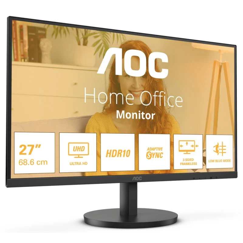 Moniteur AOC 27" LED VA UltraHD 4K 60 Hz - Réponse 4 ms - Angle de vision 178° - Haut-parleurs intégrés - HDMI, Audio - Support VESA 100x100