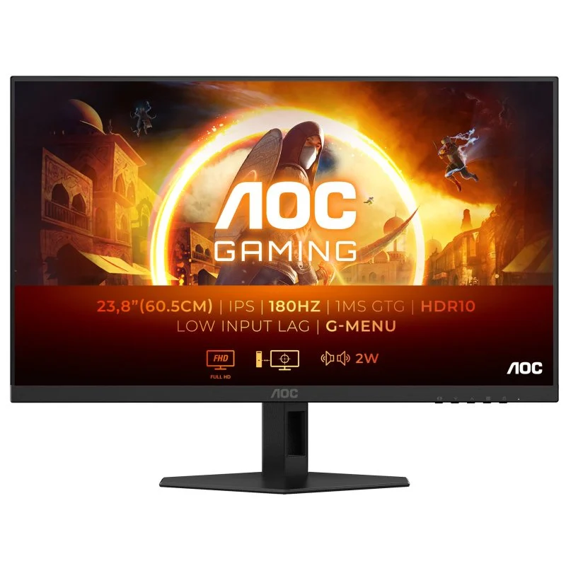 Moniteur AOC G4 23,8" LED Fast IPS FullHD 180 Hz HDR10 - Réponse 1 ms - Angle de vision 178° - Haut-parleurs intégrés - HDMI, DisplayPort, Audio - Support VESA 100x100