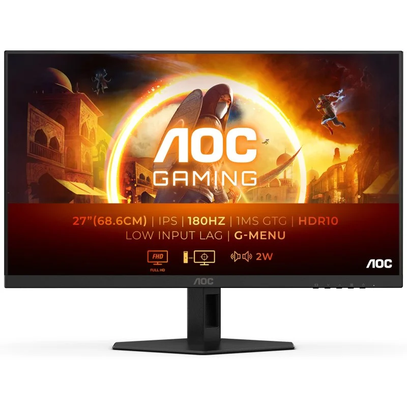 Moniteur AOC G4 27" LED Fast IPS FullHD 180 Hz HDR10 - Réponse 1 ms - Angle de vision 178° - Haut-parleurs intégrés - HDMI, DisplayPort, Audio - Support VESA 100x100