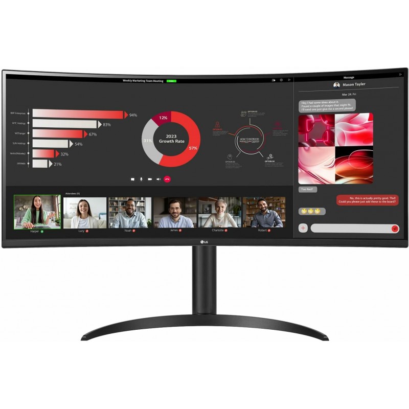 Moniteur LG Ultrawide 34" LED incurvé WQHD FreeSync 100 Hz - Réponse 5 ms - Angle de vision 178º - Hauteur réglable - 21:9 - USB-A, USB-C, HDMI, DisplayPort - VESA 100x100 mm