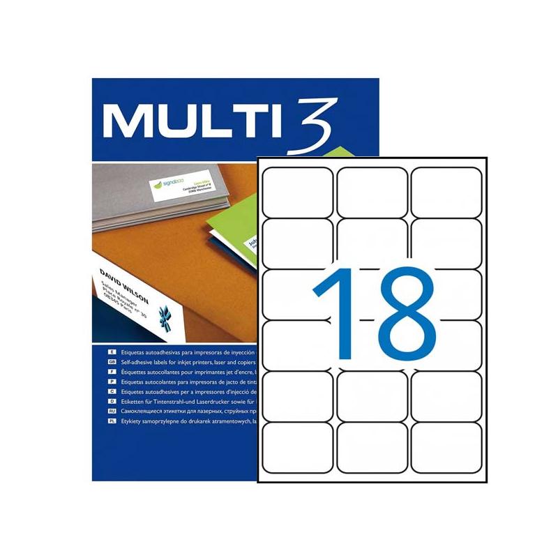 Multi3 Pack de 1800 étiquettes blanches format 63,5x46,6 mm - Bords émoussés - Adaptées à l'impression