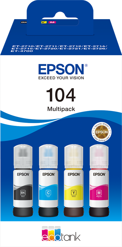 Pack EPSON ECOTANK 104 - 4 bouteilles compatibles pas cher