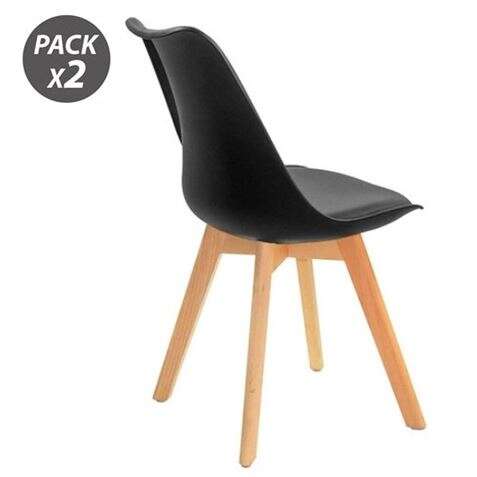 Muvip Design D200 Pack de 2 Chaises Multifonctions - Assise Rembourrée - Pieds en Bois - Usage Intérieur - Idéale pour Salle d'Attente, Salle à Manger, Cuisine etc... - Couleur Noir