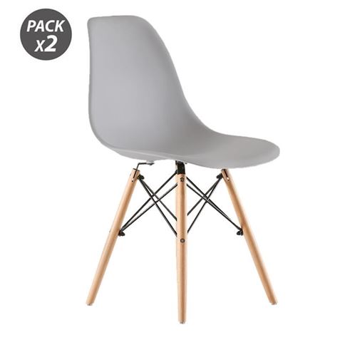 Muvip Pack 2 Chaises Design D100 - Pieds en Bois Massif - Couleur Gris