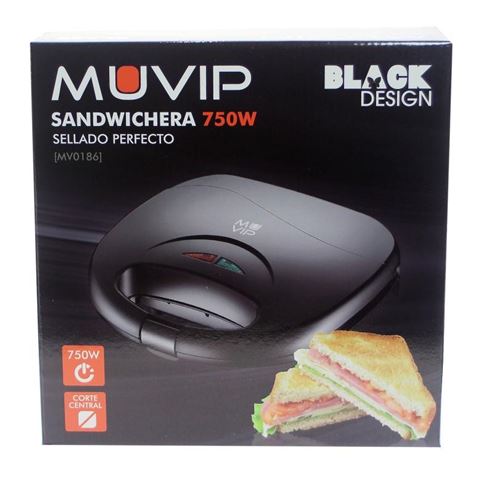 Muvip Sandwich Maker 750W - 2 Sandwiches - Plaques avec Coupe au Milieu - Nettoyage Facile