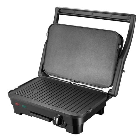 Muvip Sandwich Maker Inox 1800W - Plaques de Grill Antiadhésives Réversibles, Lisses - Sélecteur de Température - Plaque Supérieure Inclinable - Poignées Cold Touch