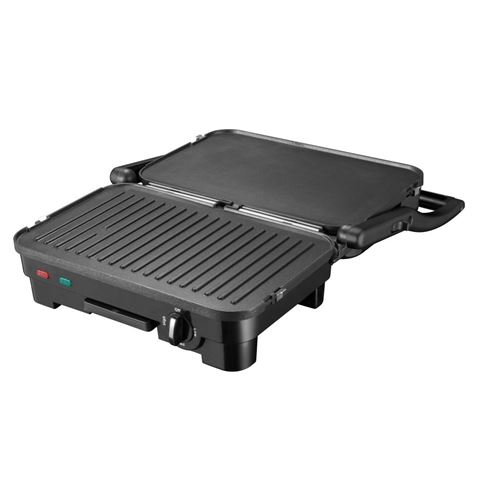 Muvip Sandwich Maker Inox 1800W - Plaques de Grill Antiadhésives Réversibles, Lisses - Sélecteur de Température - Plaque Supérieure Inclinable - Poignées Cold Touch