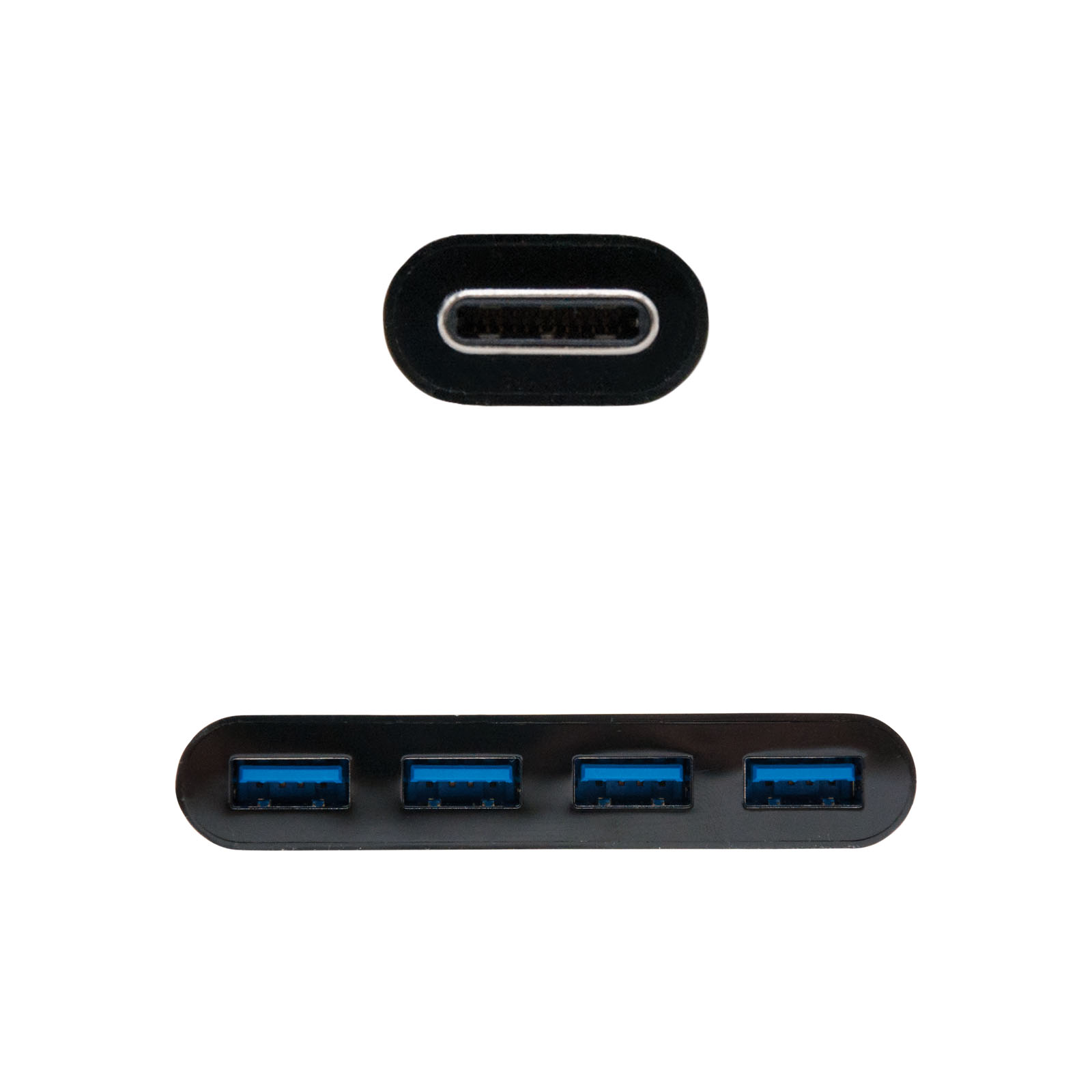 Nanocâble adaptateur USB-C vers 4xUSB 3.0. USB-C/M-USB 3.0/F - 10 cm - Couleur Noir