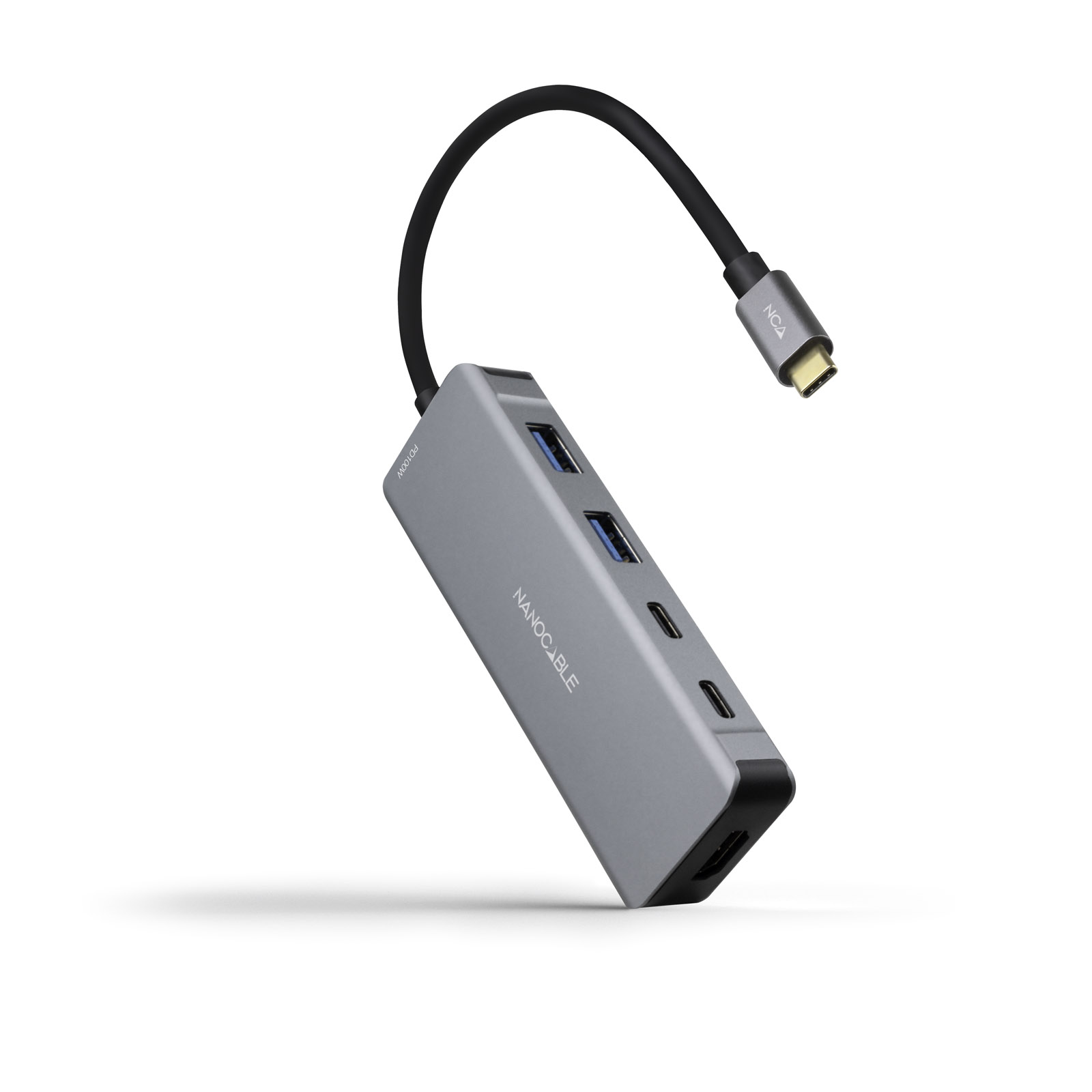 Nanocable USB-C HUB 6 en 1 - Convertisseur USB-C 3.2 GEN1 5G vers 2 x USB-A + 2 x USB-C + HDMI + USB-C PD 100W - Aluminium - 15 cm - Couleur Gris