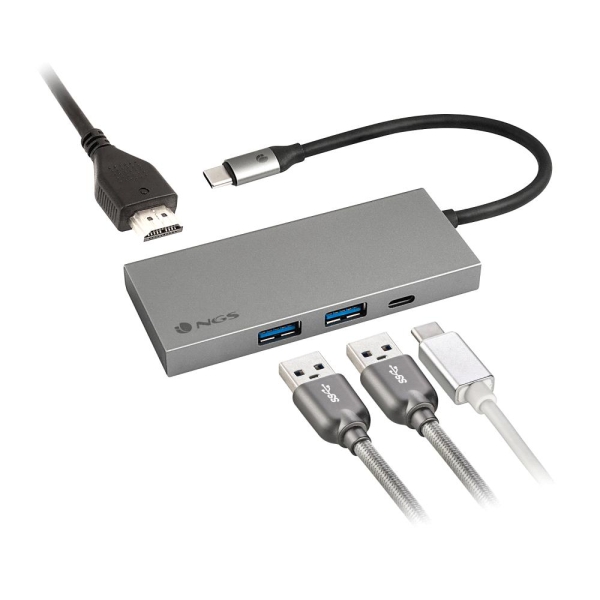 NGS Wonder Dock 4 Pro Hub USB-C 4 en 1 - 2x USB 3.0, 1x USB-C PD 100W, 1x HDMI - Prend en charge les résolutions maximales de 4K à 30 Hz - Vitesse jusqu'à 5 Gbps