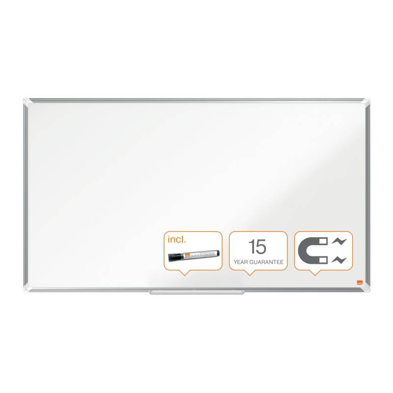 Nobo Premium Plus Tableau Blanc Magnétique Panoramique Acier Laqué 1220x690mm - Montage en Angle - Blanc