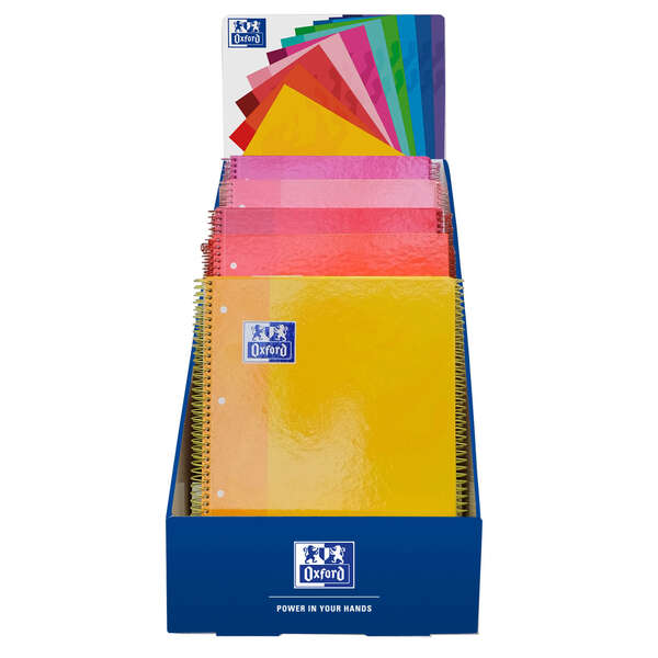 Oxford School Présentoir de Bureau Couleurs Chaudes A4+ - Couverture Extra Rigide - Cahier à Spirale Micro-Perforé - Europeanbook 1 5x5 - 80 Feuilles - Couleurs Assorties