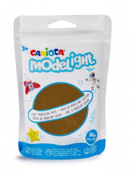 Pack Carioca Modelight 50gr Pâte à Modeler - Super Légère - Élastique - Malléable - Sèche à l'Air - Sans Dégât - Réutilisable à l'Eau - Colorable au séchage - Couleur Marron