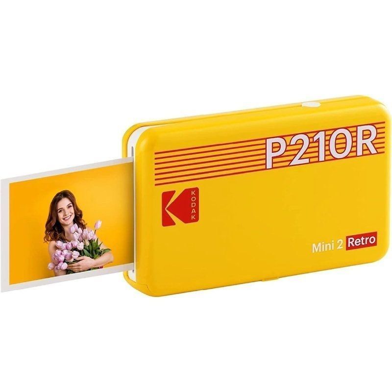 Pack Imprimante Photo Portable Bluetooth Rétro Kodak Mini 2 + 60 Feuilles de Papier Photo - Format d'impression 5,3x8,6 cm - Alimenté par Batterie - Couleur Jaune