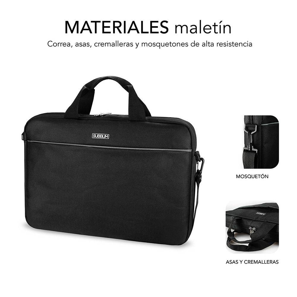 Pack Mallette Select Subblim pour Ordinateur jusqu'à 15,6 Pouces - Polyester Résistant - Intérieur Rembourré et Renforcé - Grande Capacité de Rangement - Coloris Noir