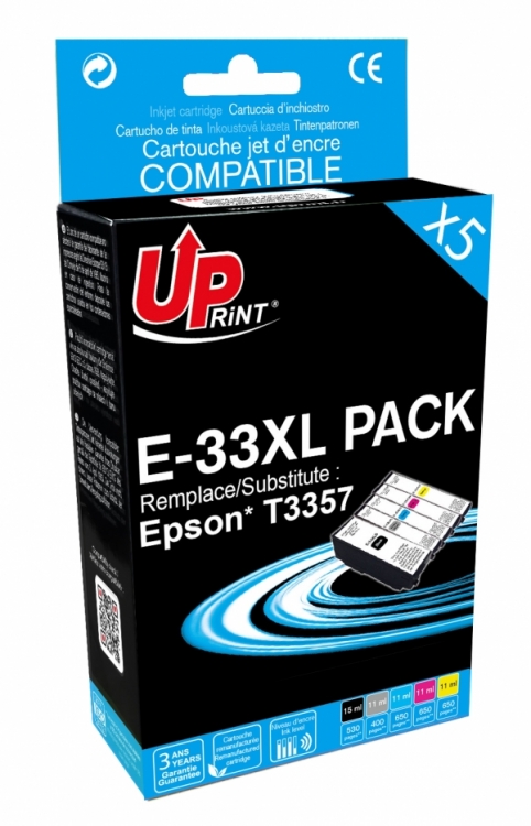 ✓ Pack UPrint compatible EPSON 33XL 5 cartouches couleur pack en stock -  123CONSOMMABLES