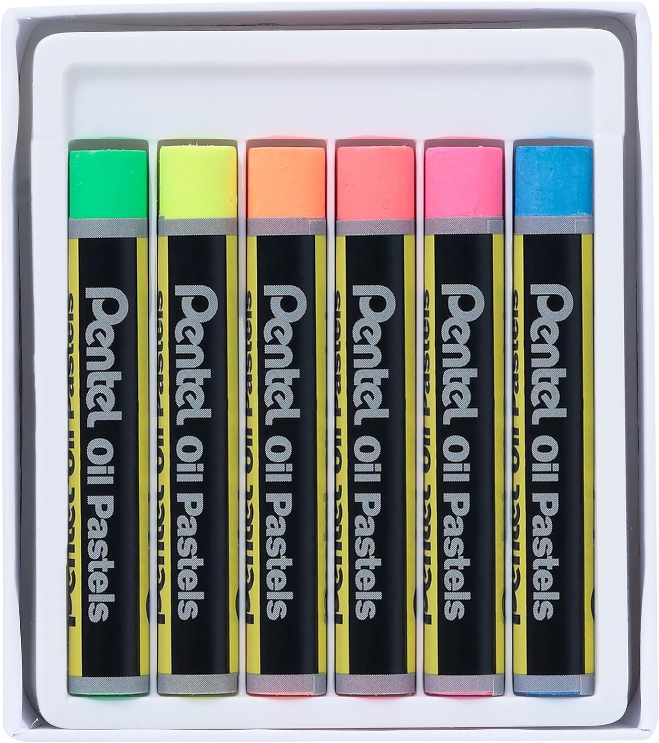 Pentel Pastels à l'huile Lot de 6 pastels à l'huile fluorescents - Doux, crémeux et séchage lent - Couleurs fluorescentes assorties