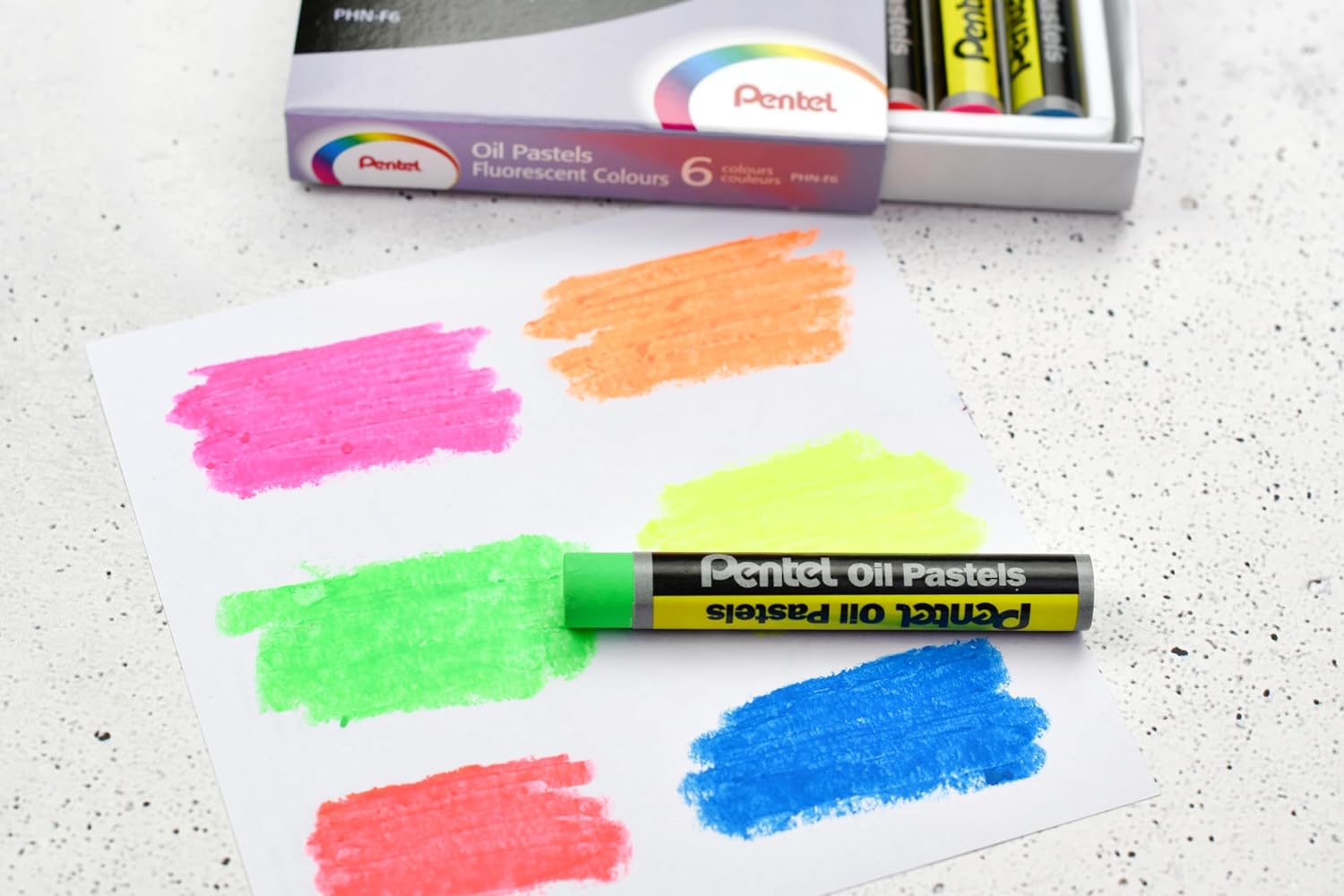 Pentel Pastels à l'huile Lot de 6 pastels à l'huile fluorescents - Doux, crémeux et séchage lent - Couleurs fluorescentes assorties