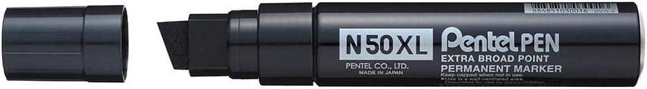 Pentel PenTools Marqueur permanent industriel Pentel Pen N50XL - Pointe biseautée résistante et durable - Course 11-17 mm - Résistant à l'eau et à la lumière - Couleur noire