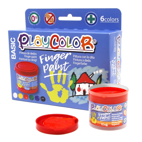 PlayColor Basic Finger Paint Lot de 6 flacons de peinture au doigt 40 ml - Testé dermatologiquement - Séchage rapide - Sans solvant - Haute viscosité - Haute opacité - Couleurs assorties