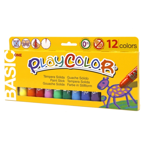 PlayColor Basic Un paquet de 12 couleurs unies - Elles ne froissent pas le papier - Elles n'ont pas besoin d'eau - Spéciales pour un usage scolaire - Couleurs assorties