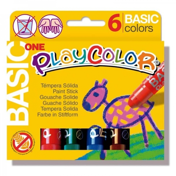 PlayColor Basic Un paquet de 6 couleurs unies - Elles ne froissent pas le papier - Elles n'ont pas besoin d'eau - Spéciales pour un usage scolaire - Couleurs assorties