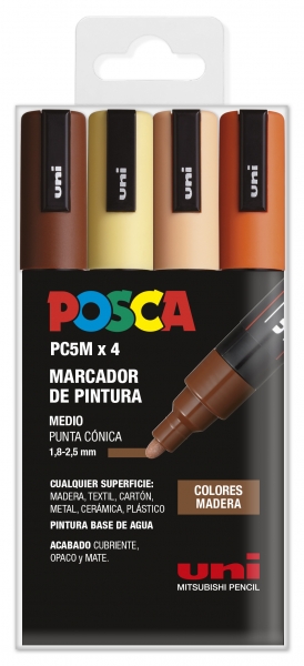 Posca PC-5M Étui de 4 marqueurs peinture - Pointe ogive 1,8-2,5 mm - Encre à base d'eau - Résistant à la lumière - Non permanent - Couleurs assorties